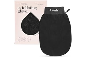 Kitsch Exfoliating Gloves – Korean Exfoliating Mitt and Deep Exfoliating Body Scrubber for Shower Bath, Body Scrubber Exfoliator, Dead Skin Remover, Skin Care for Smooth Renewed Skin - 1pc, Black