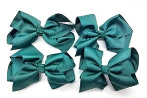 LA PETITE PRINCESSE Set of 4 Hair Bows - School Clips for Girls - Green Hair Accessories (Bottle Green)