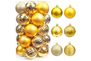 ‎BRIZLABS BrizLabs Weihnachtskugeln Kunststoff Gold, 6CM 34 Kugeln Christbaumschmuck Plastik Christbaumkugeln Baumschmuck Weihnachten für Indoor Zimmer Hochzeit Geburtstag Party Weihnachtsdekoration