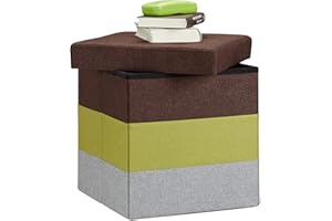 Relaxdays Pouf Imbottito con Contenitore, a Strisce, Colorato, Pieghevole, Mix di Colori, HxLxP: 38 x 38 x 38 cm ca