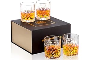 KANARS Bicchieri da Whisky, Bicchiere da Cocktail Cristallo, Regali di Compleanno Unici per Lui Fidanzato Marito Nonno Papà, Bellissimo Regalo, Set di 4 Pezzi, 300 ml