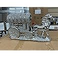 Biznest Horse With Round Wagon Buggy Gypsy Big Wheels Crushed Diamond Carriage Ornament (Silver)