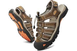 ZYLDK Sandales Homme Cuir Marche Randonnée Chaussures de Sport Extérieur Chaussures d'eau Plage Closed-Toe 38-46