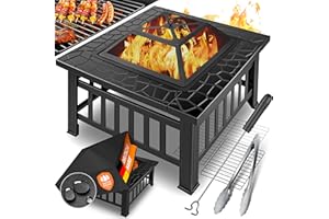 ‎KESSER KESSER® Feuerstelle mit Grillrost & Grillzange Feuerschale 82x82x50cm, 3in1 Multifunktional Fire Pit für Heizung/BBQ Grill, Garten Terrasse, Metall Feuerkorb mit Schutzhülle Schürhaken Funkenschutz
