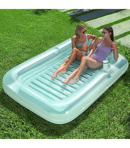 Colchoneta Hinchable XXL Para 2 Personas Con Rociador, 2 Portavasos Y Compartimentos Para Hielo – Ideal Para Piscina, Playa Y Lago