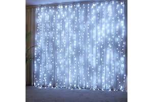 YINUO LIGHT Tenda Luminosa 3x3m 300 Led Luci a Cascata con 8 Modelli di illuminazione Tenda di Luci Waterproof per Esterno Giardino e Interno Camera Decorazioni Nuovo Anno, Feste, Matrimoni_Bianco Freddo