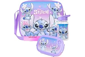 Get Trend Disney Stitch Brotdose Set mit Kühltasche Wasserflasche Lunchbox Kinder Isoliertasche mit Flasche Schule Kindergarten Picknick Mädchen Jungen (Multi Stitch)
