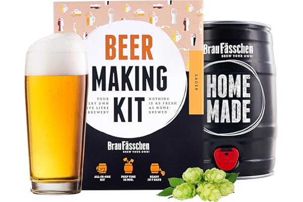 Braufässchen Kit de Brassage de bière Blonde à Faire soi-même - dans Un fût de 5 l - Une délicieuse bière brassée en 7 Jours - idée Cadeau Noel pour Homme