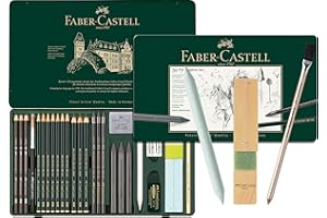 Faber-Castell - Juego Pitt Graphite en estuche de metal, tamaño grande, 26 + 3 unidades (incluye lápiz goma con pincel, difumino y afilador de minas)