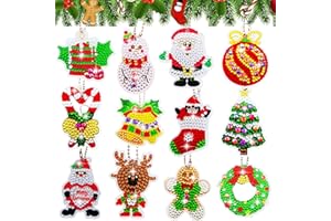 MEIEST 12 PCS Christmas Gem Diamond Painting Key Chains Kit,5D DIY Diamond Mosaic Painting by Numbers Kit,Full Drill Pendant Creative Arts and Crafts Set and Handmade Gift