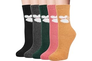 Wostock Lot de 5 Chaussettes Chaudes en Laine pour Femmes, Chaussettes Thermiques Femme, Chaussette Chaude Femme, Multicolore, Taille Unique 35-41