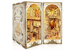 BuzzoXerex DIY Miniature House, DIY Book Nook Kit z osłoną przeciwpyłową, miniaturowy dom z oświetleniem LED, drewniane puzzle 3D do dekoracji półki na książki (Księgarnia Pałacowa)
