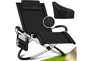 KESSER® Chaise Longue de Relaxation avec Sac et Housse | Transat | Chaise Longue de Jardin | Chaise de Jardin | Chaise Pliante | Chaise Longue à Bascule | Fauteuil à Bascule, Le Noir