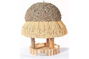 Hiss Reet® Vogelfutterhaus, Vogelhaus - mit Reetdach I Futterhaus für Vögel aus Eukalyptus Holz I Sylt I ideal für Balkon und Garten I wetterfest (S - ca. 30 cm Traufe)