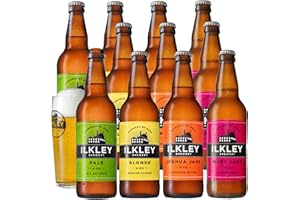 Ilkley Brewery Craft Beer Gift Set with Glass - Core Ales Case (11x 500ml Bottles & 'Powered by Beer' Glass) Assorted Beer Gift for Mens Birthday