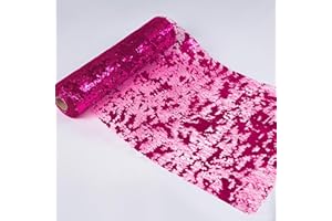 Snowkingdom 2 Pieces Hot Pink Table Runner, Sequin Glitter Foil Metallic Hot Pink Thin Mesh Table Runner Roll 11"x108", Hot Pink Table Decorations for Event Party, Wedding, Birthday Party , Christmas