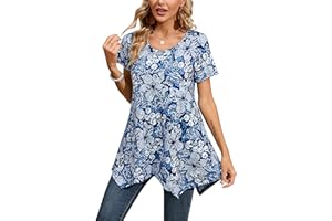 Enmain Damska tunika na co dzień top 3/4 długi rękaw długa bluzka damska swing tunika top luźna bluzka koszulka okrągły dekolt rozciągliwa wygodna wakacje