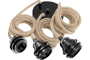 Hoopzi - Câble Suspension Luminaire Corde et Noir - Fil Electrique en Tissu 2,5m - 3 x Ampoules Douille E27 - Pour Salon, Cuisine, Chambre - Modèle Hang 3