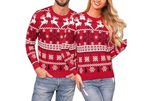 Irdcomps Jersey Navideño Hombre y Mujer Suéter de Navideño Pareja Familia Invierno Rojo de Suéter Navidad Regalo de Año