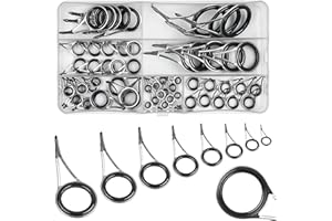 SHADDOCK Fishing Rod Guide Tip Repair Kit 60pcs Spinning Casting Fishing Rod Guides Replacement Set Stainless Steel Ceramic Single Foot Eye Rings Guide Rod Tip Replacement Parts with Box