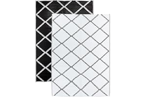 Relsy Outdoor Waterproof Reversible Large Garden Rug 180 x 270cm, Black And White Area Rugs For Garden Outdoor Patio, Camping Mat, Deck, Backyard, Picnic (Black & White, 180x270cm)