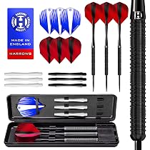 Lot 24 Fléchettes Harrows Sabre 90% Tungstène Pointe Acier 21-26g – Grip Requin Pro + Accessoires Complets & Étui