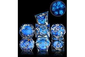 SIQUK 7 Pièces Dés Liquid Core Dés Polyédriques Lumineux Jeu de Dés Dés DND Papillon D4 D6 D8 D10 D12 D20 D% pour DND RPG MTG