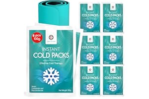 Medi Grade Poche de Glace, 8 Packs de Glace de 100 g (11,43 x 15,24 cm) – Compresse Froide Instantanée – Poche de Froid Pour la Cheville et le Genou avec Bande de Fixation, Pas Besoin de Congélateur