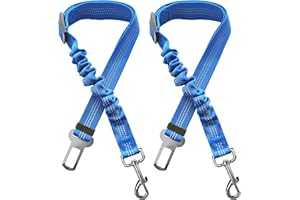 Xundefeng 2 Stücke Hund Auto Geschirre Sicherheitsgurt Hundeleine Leine Anti Shock Ruckdämpfer Haustier Katze Hunde Bungee Flexileine Einstellbar Lead Clip Sicherheitsgurte Blau
