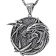 Witcher Necklace Medallion - Wolf School Hunter Pendant with 60cm Chain, Witcher Trio Geralt Ciri Yen Costume Medieval Fantasy Amulet for Witcher Cosplay, RPG Gaming Jewelry Gift for Men Women