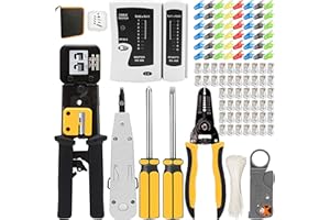 MAYLINE-TECH MAYLINE RJ45 Network Crimp Tool Kit Set, Cat5 Cat6 8P 6P Cable Tester Repair Wire Stripping Cutter kit, RJ45/RJ12 Coax Plug Crimping, RJ11 Wire Data LAN Detector Stripper(Black)
