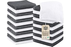 Utopia Towels -Set de Gants de Toilette (Lot de 60 - Gris, Blanc) -100% Coton filé à l'anneau, Serviettes de Toilette 30 x 30 CM, Debarbouillette très absorbants-Petite Serviettes