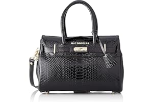 Mac Douglas - Sac à Main façon Python Noir - Le PYLA de la collection BRYAN - Taille XS : 34,5 * 25 * 12,5 cm - Porte-clef amovible - 3 poches intérieure dont une zippée – Bandoulière amovible