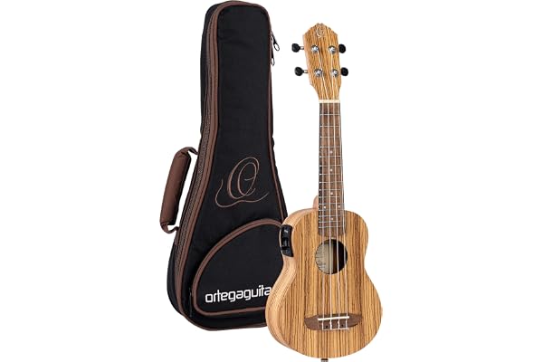 Ortega Guitars Ukulélé Soprano Electro-Acoustique – Série Timber – Housse Incluse – Zebrawood, Naturel (RFU10ZE)