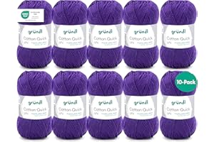 Fil à tricoter/crocheter Gründl Cotton Quick Uni, 10 pelotes de 50 g (fil aux couleurs joyeuses 100 % coton, certifié OEKO-TEX, 50 g / 125 m, grosseur d'aiguilles : 3 - 4, 10 x 50 g), Prugna