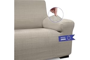 BLUZIMAN® - Copridivano Premium Spesso Elasticizzato Prodotto in Spagna, Salvadivano Universale con Braccioli, Fodera Adattabili, Cotone Misto (3 POSTI 180-240 cm. LINO)