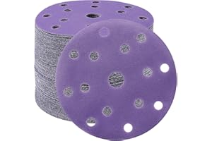 STEBRUAM 50 sztuk papieru ściernego, 150 mm, rzep, ziarnistość 80, 15 otworów, okrągłe krążki szlifierskie, zestaw do szlifierek mimośrodowych 15 cali, do drewna, metalu i farby