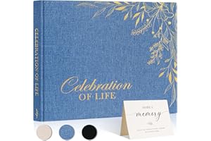 Lanpn Funeral Guest Book for Memorial Service, Linen Cover Celebration of Life Registry Guest Book, Funeral Favors Sign in Books for Guests Memory Book for Funeral with Memory Table Sign, Blue