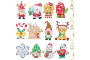 Jodsen 12 Pieces Christmas 5D DIY Diamond Painting Key Chain Full Drill Rhinestone Mosaic Making Kit Christmas Santa Claus Snowman Reindeer Hanging Pendant Keychain Arts Craft for Bag Phone