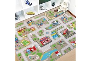 Capslpad Grand tapis de jeu éducatif pour enfants - Motif route de circulation routière - Tapis de jeu pour enfants - Pour salle de jeux, salon, chambre d'enfant - Marron clair