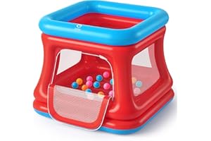 QPAU 3-in-1 aufblasbares Hüpfhaus für Kleinkinder 1-3, Bällebad & Trampolin, aufblasbares Hüpfhaus mit Sicherheitsnetz, Innen- und Außenbereich, Bubble Bouncer, Baby-Spielhof (Blau & Red)