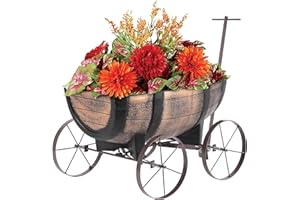 ‎STREND PRO STREND PRO Blumenwagen Whiskyfass – Pflanzgefäß auf Rollen, nostalgisches Design in realistischer Holzimitation, fahrbar, für den Innen- und Außenbereich, Pflanzflächenmaße 41 x 29 x 19 cm
