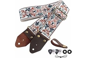Nefelibata Gitarrengurt, Jacquard-Stickerei Baumwolle Gitarrengurte mit Crazy Horse Leder Enden für Bass, elektrische & akustische, Geschenke für Kinder, Gitarristen