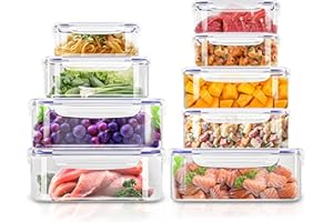 KICHLY 18 piezas envases herméticos de plástico para almacenamiento de alimentos (9 envases, 9 tapas) Contenedores de alimentos para cocina, despensa, alacena - microondas y congelador - Sin BPA