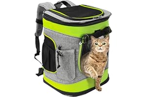 Kritter Planet Cat Carrier Backpack, Foldable Pet Carrier Backpack for Cats and Dogs, Breathable with Front Window-Pockets, Removable Inner Pet Mat, Puppy Carrier Bag for Hiking Cycling Camping, Green