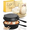 Kit Levain 15 Accessoires - Panier Fermentation Motif Blé, Pot Avec Thermomètre, Couteau à Pâte, Pour Débutants