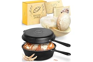 KRUSTENZAUBER Pentola in ghisa da 26 cm, con cestino per la fermentazione, robusta pentola per il pane per cuocere – ideale per il pane con coperchio, padella in ghisa, accessori, padella