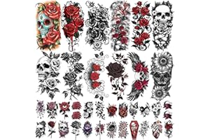 ATYDKUG 77 Tatuajes Temporales Flores y Calaveras para Mujeres Hombres, 17 Góticos Punk Medio Brazo con Mariposas, 60 Calcomanías Realistas Halloween Adultos Niños