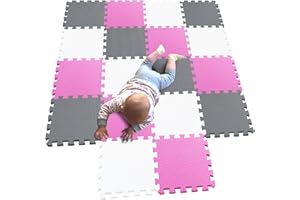 MQIAOHAM Esterilla Puzzle de Fitness-18 losas de EVA Espuma Alfombrilla Protección para el Suelo para máquinas Deporte y gimnasios sobre el Piso Fácil de Limpiar Blanco Rosa Gris 101103112