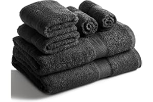 SweetNeedle 6 Piece Towel Set - 2 Bath Towels, 2 Hand Towels and 2 Washcloths Cotton Daily Use Hotel Spa Quality Soft Highly Absorbent Quick Dry Light Weight (Black)